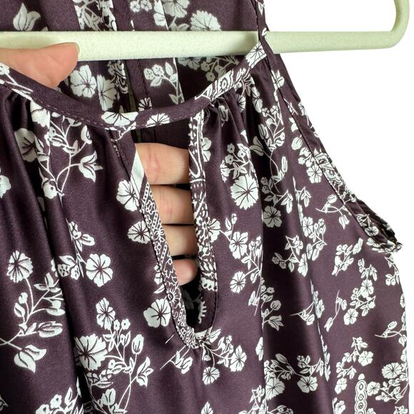 Renee C. Wine Purple White Floral Racerback Lightweight Tank Blouse Size M - Picture 3 of 6